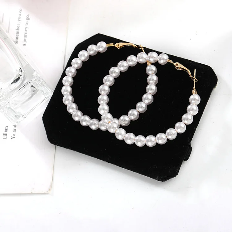 Korean Version Of The Cold Wind Fairy Temperament Pearl Circle Exaggerated Personality Wild Big Circle Earrings Wedding Earrings