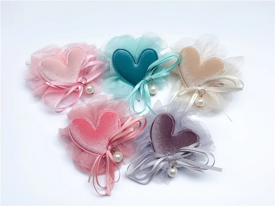 

Boutique 10pcs Fashion Cute Velvet Heart Hairpins Solid Lace Floral Bow Heart Hair Clips Princess Headwear Hair Accessories