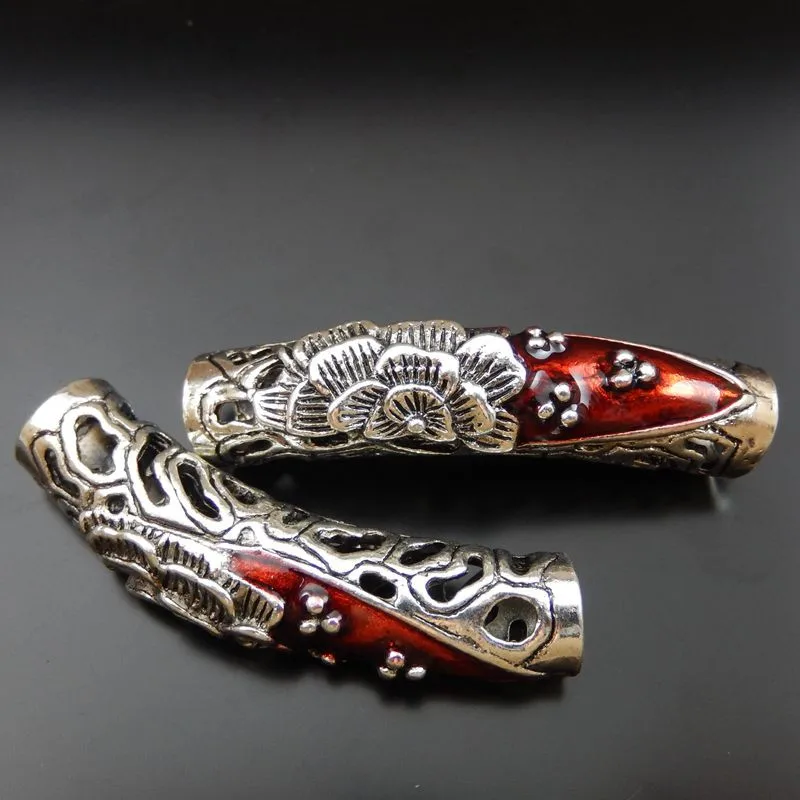 (3 PiecesTop) Zinc Alloy Gun Black Red  Hollow Pipe Tube Shape Charms Jewelry Accessory(39784)