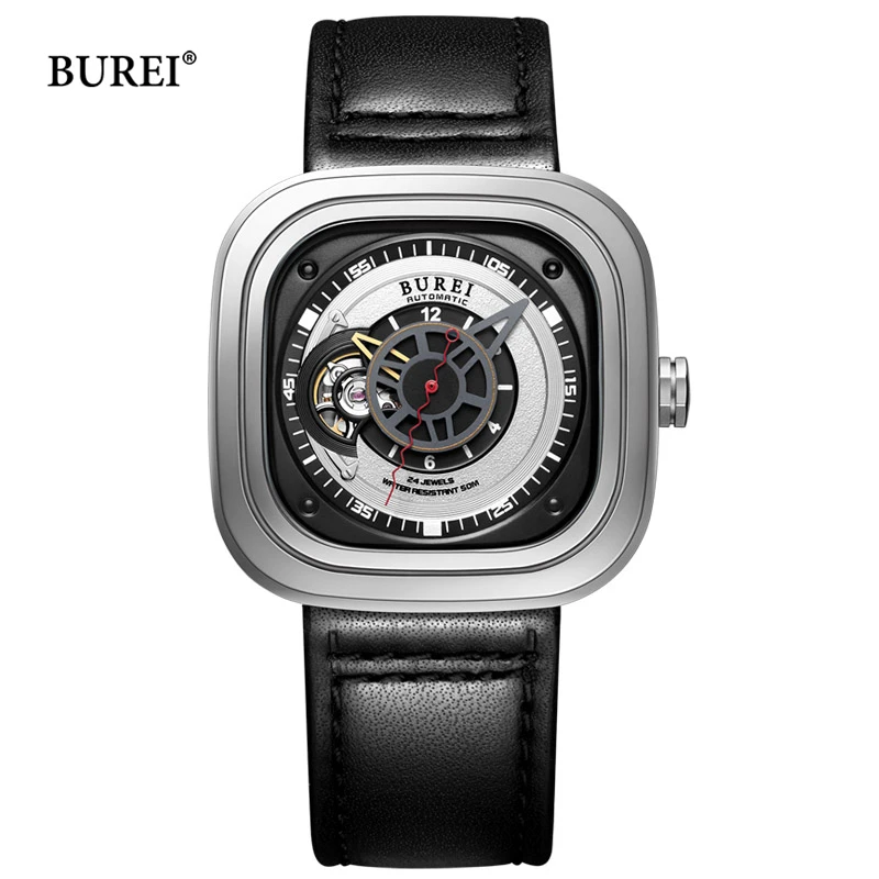 BUREI Brand Mechanical Watch Luxury Square Sapphire NH36 Movement Dress Automatic Wristwatches Waterproof for Men Montre Homme