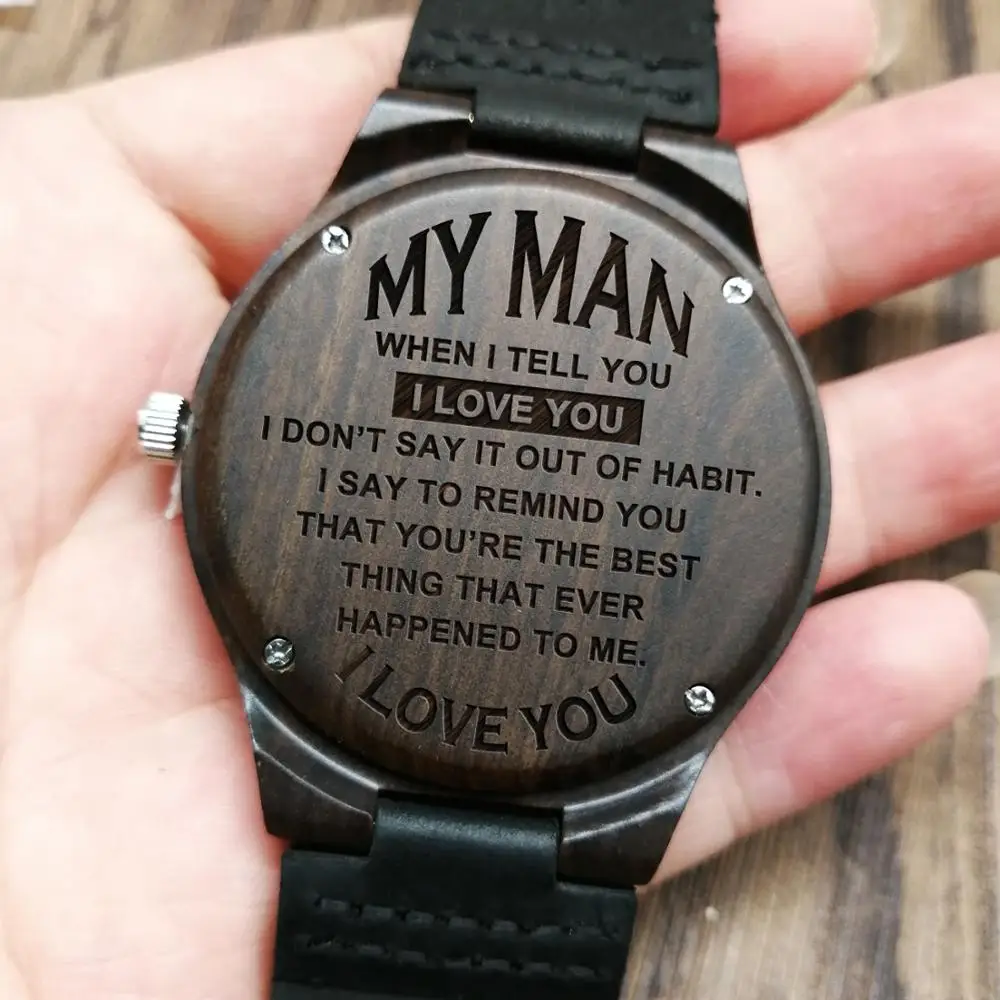 To My Man - For Husband Or Boyfriend Engraved Wooden Watch Luxury Men Watches Birthday Holiday Anniversary Gifts