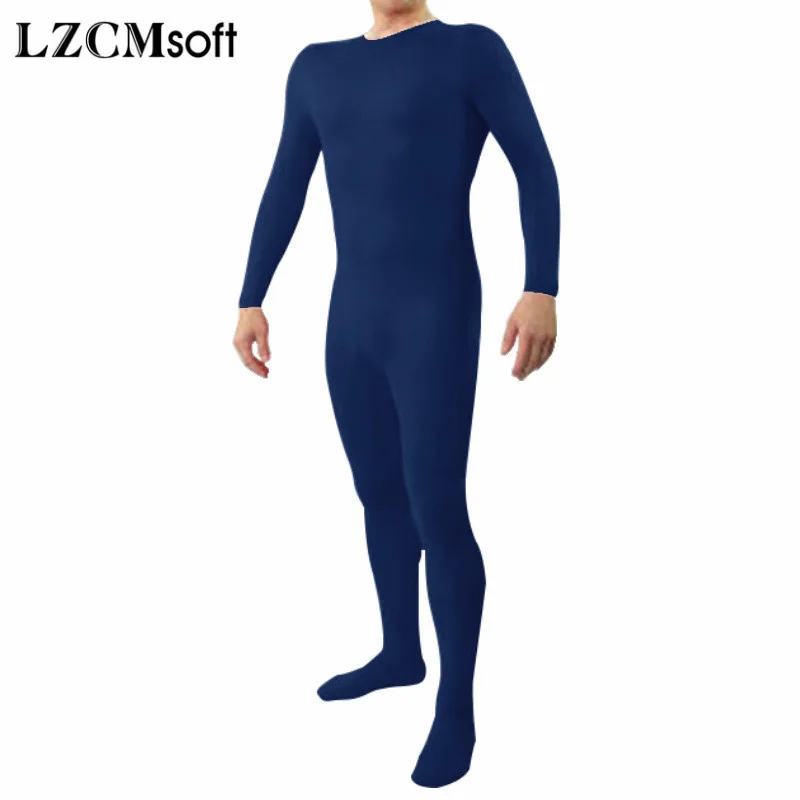 LZCMsoft One Piece Crew Neck Full Body Suit for Men No Hood Footed Unitards Spandex Skin Tights Bodysuits Cosplay Costume