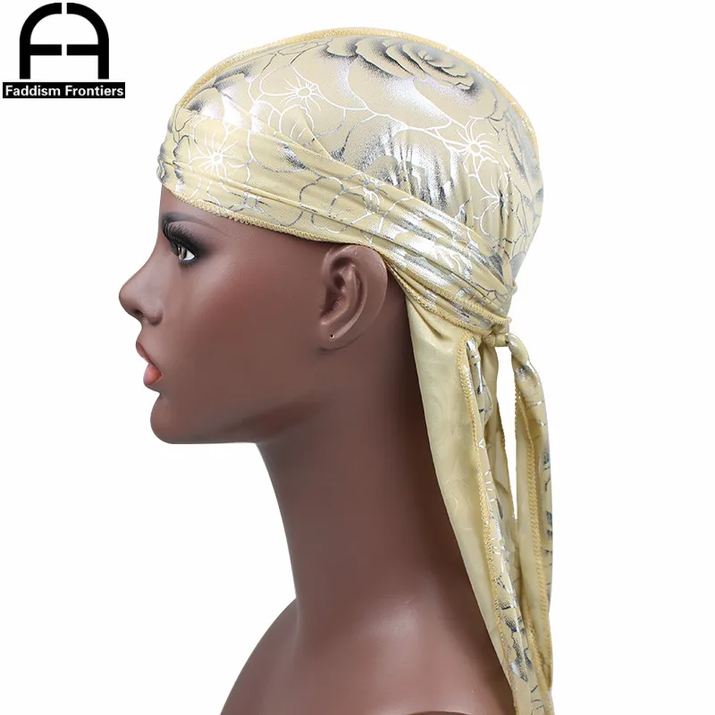 Benutzerdefinierte männer Druck Seidig Durags Turban Hut Bandanas Headwear Rose Gedruckt Männer Seide Durag Langen Riemen Wellen Haar Zubehör – Detail 10