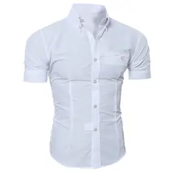 Camisa de manga corta para hombre, Camisa Masculina de algodón con botones de Color sólido, estilo británico para oficina y negocios