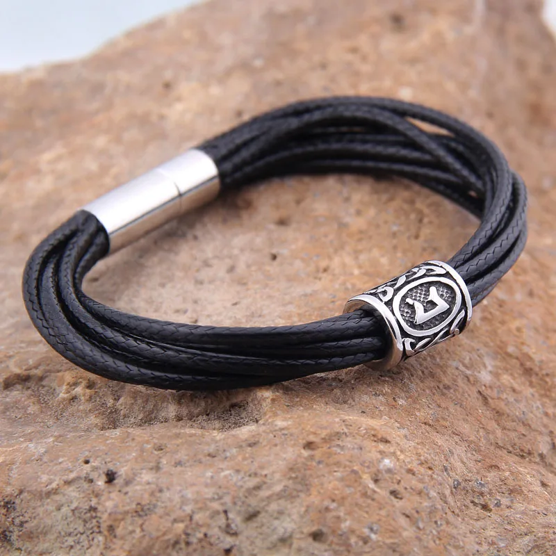 2019 new style stainless steel viking rune Beard beads cotton cord bracelet