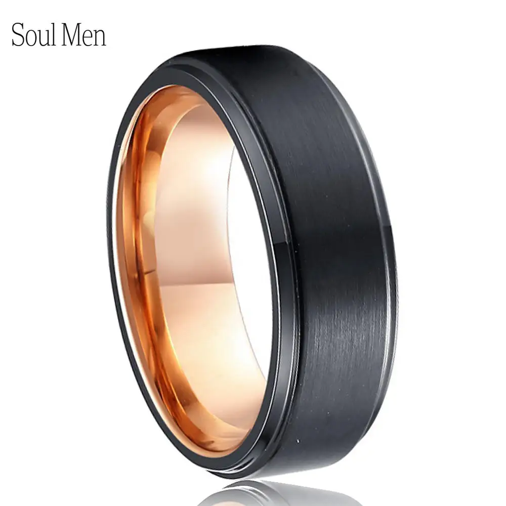 Custom New Retro-Style Black with Rose Gold Color Men's Tungsten Wedding Band Prices in Euros Best Friendship Midi Rings