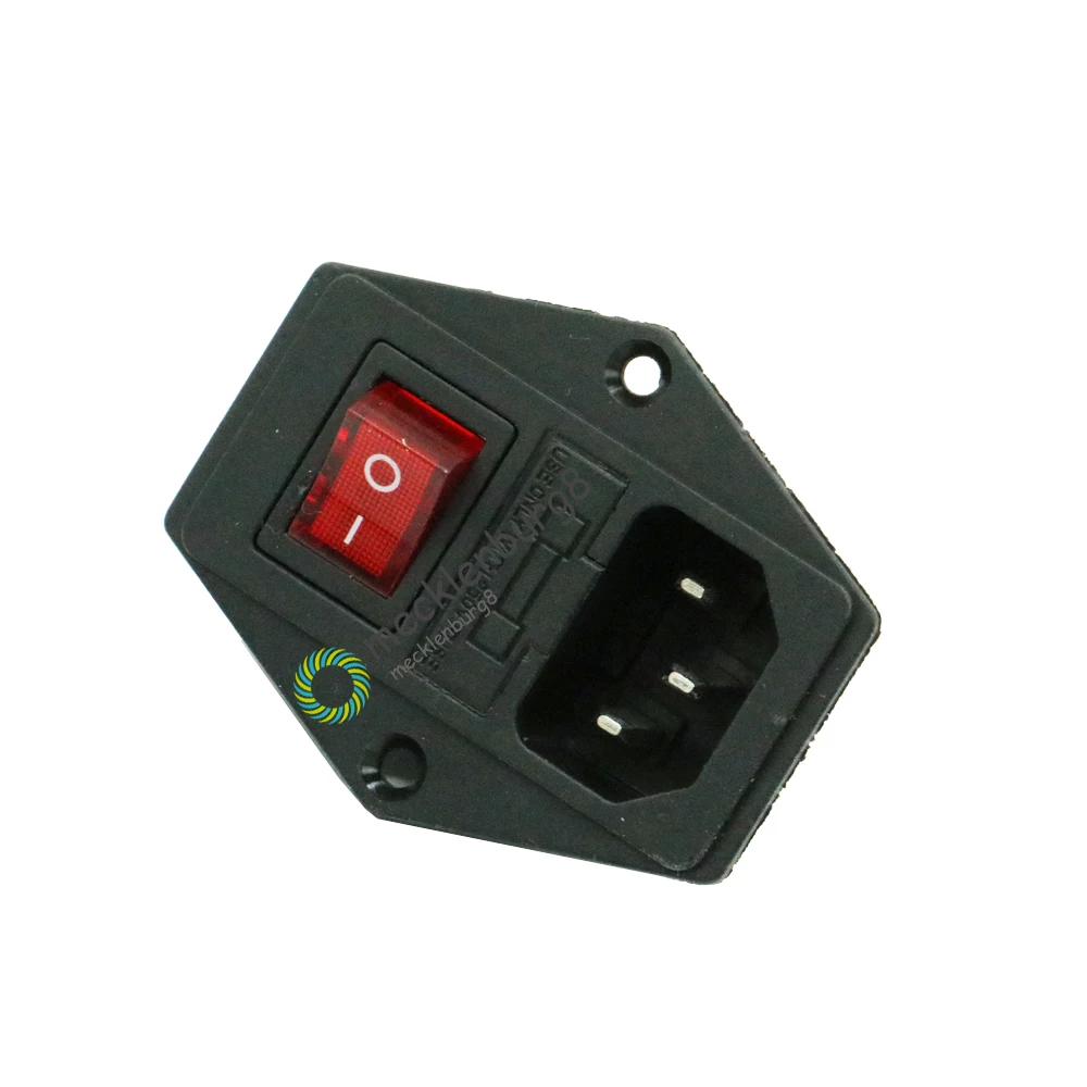 New AC 250V 10A Black Red 3 Terminal Power Socket with Fuse Holder