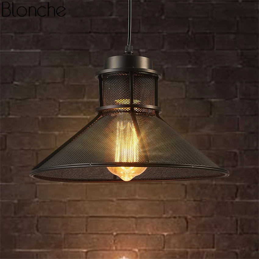 

Vintage Pendant Lights Net Horn Hanglamp Led Hanging Lamp Loft Retro Iron Lights for Restaurant Light Fixtures Industrial Decor