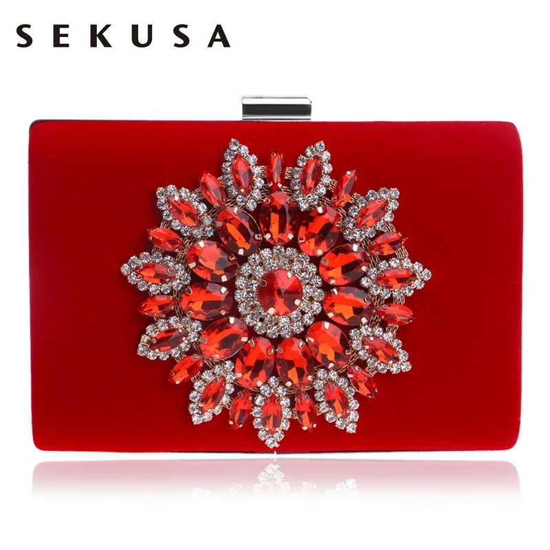 SEKUSA Single Side Sun Diamond Crystal Evening Bags Clutch Bag Hot Styling Day Clutches Lady Wedding woman bag Rhinestones Purse