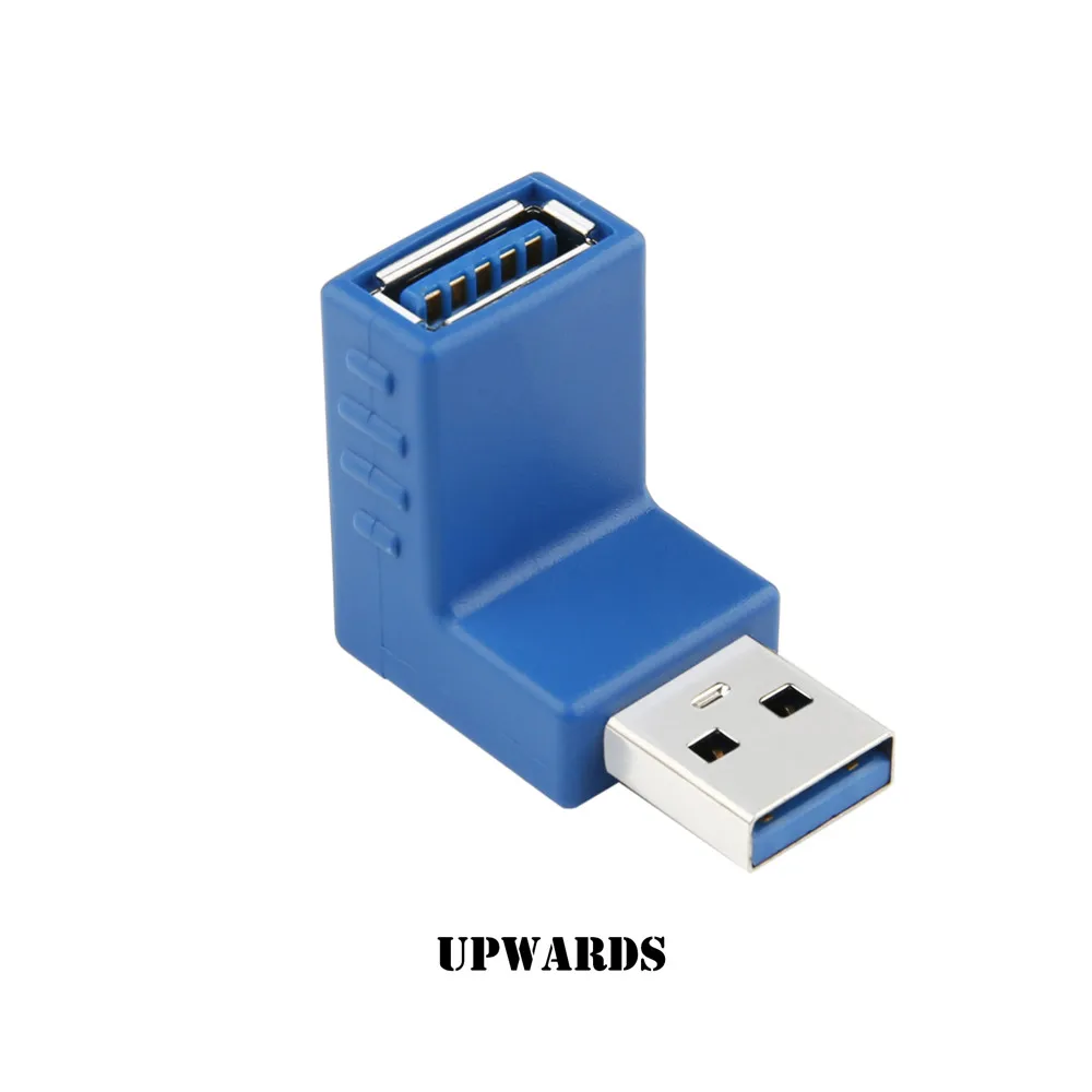 Blue 90 Degree Vertical Left Right Up Down Angled USB 3.0 Male to A Female M/F Adapter Connector Converter