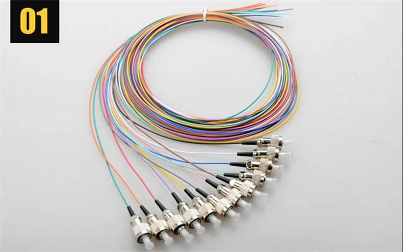 12 core berwarna FC kuncir optik 1mtr 1,5mtr SM serat G652D kabel ftth bundel ekor babi 12 port Kelas A pabrik ferrule ELINK