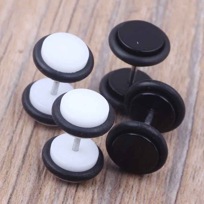 Hot Round Earring Fake Ear Plug Stud Black White Acrylic 8MM Taper Cheater Expander with O ring Body Piercing