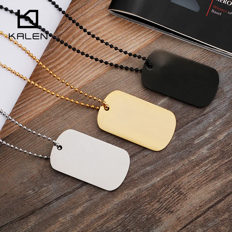 KALEN Engraved Name Dog Tags Pendant Necklace Men‘s Polished Trend Jewelry Gift Military Army Stainless Steel Chain Accessories view 6