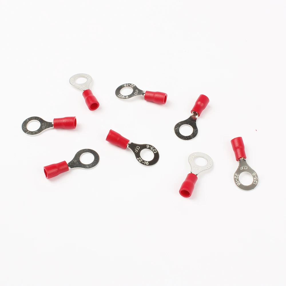 100PCS RV1.25-6 Red 22-16 AWG 0.5-1.5mm2 Insulated Ring Terminal Connector Cable Wire Connector