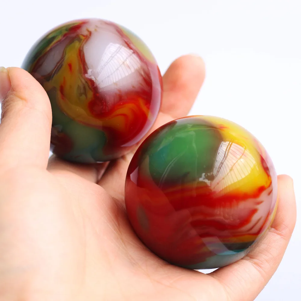 Xinjiang colorful  agate handball fitness handlebar natural Gobi jade handlebar   beads