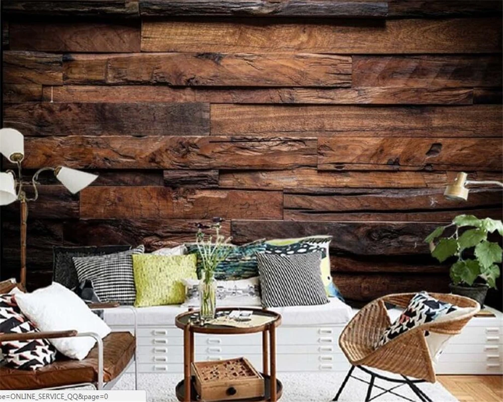 Custom wall paper 3D mural dark retro nostalgic wood stripe background wall photo living room bedroom TV background wallpaper