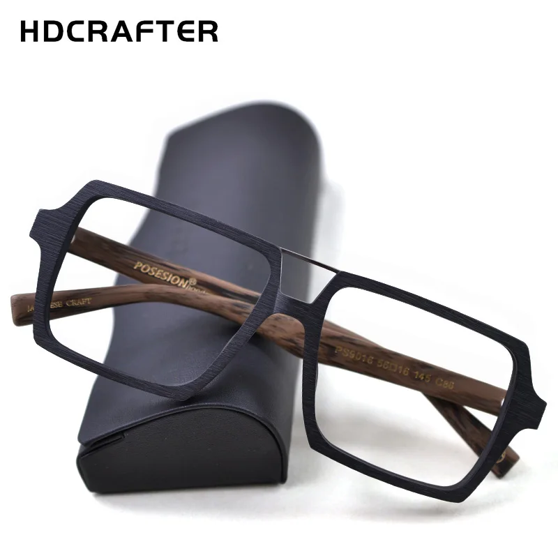 

HDCRAFTER Oversized Vintage Square Glasses Frame with Clear Lens Women Men Wood Optical Eyeglasses Prescription Frames Spectacle