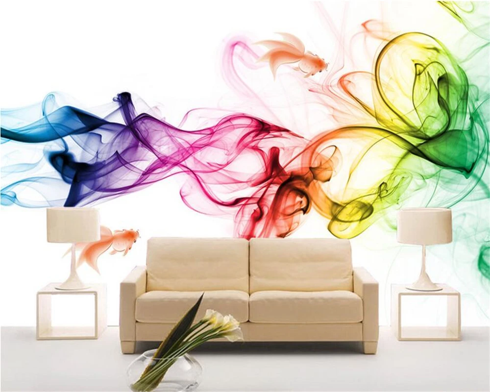 

Beibehang Custom Wallpaper Home Decorative Mural Fashion Abstract Transparent Flower Color Smoke Goldfish Background wallpaper