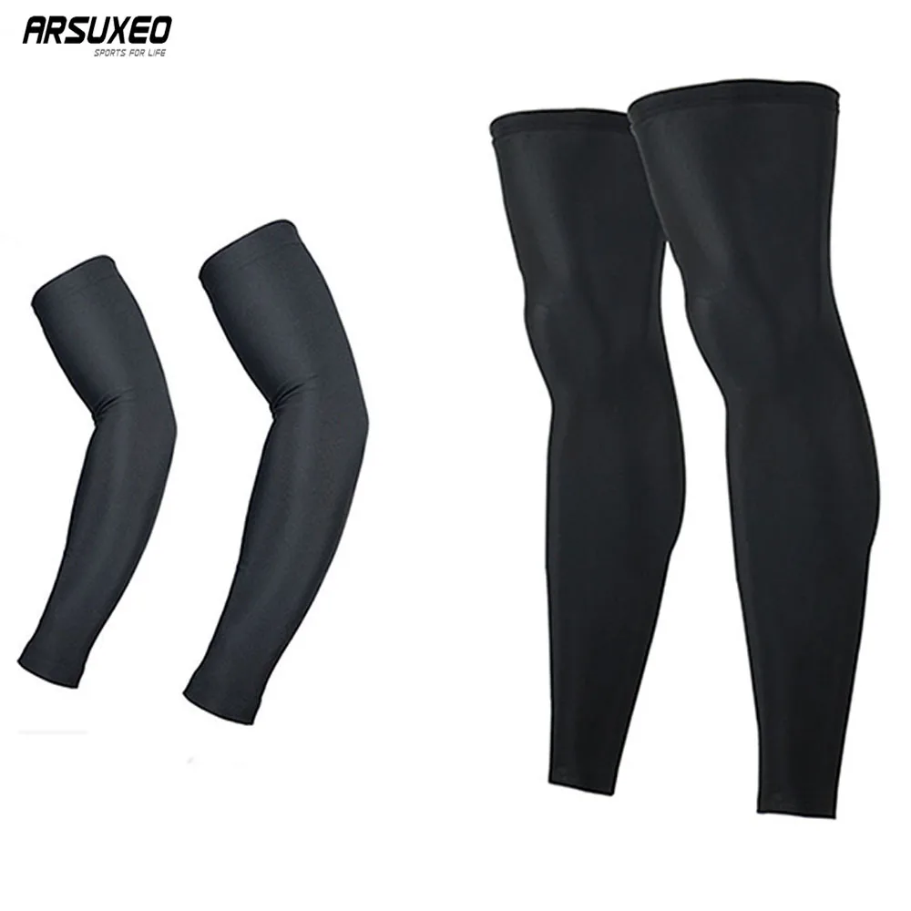 

ARSUXEO Compression Cycling Sleeves Anti UV MTB Bike Arm Warmer Legwarmers Protection Jogging Golf Leggings