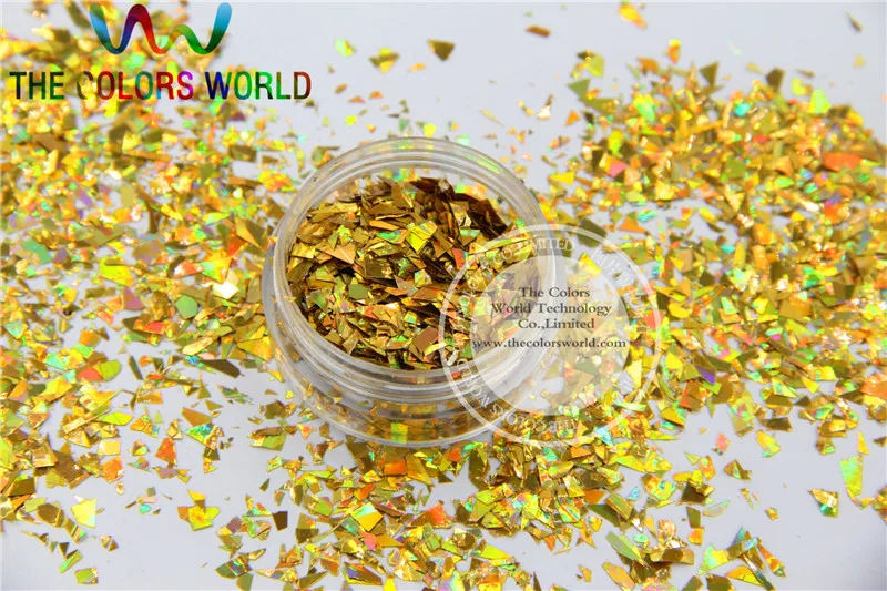 

TCA200 Holographic Gold Color Mylar Sheet Random Cut Size Flakes for nail decoration and other art DIY decoration