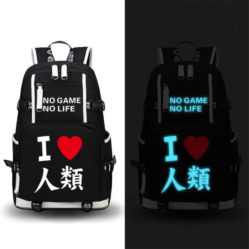 NO GAME NO LIFE Luminous Printing Laptop Backpack School Backpacks for Teenage Girls Mochila Feminina Canvas Travel Bookbag