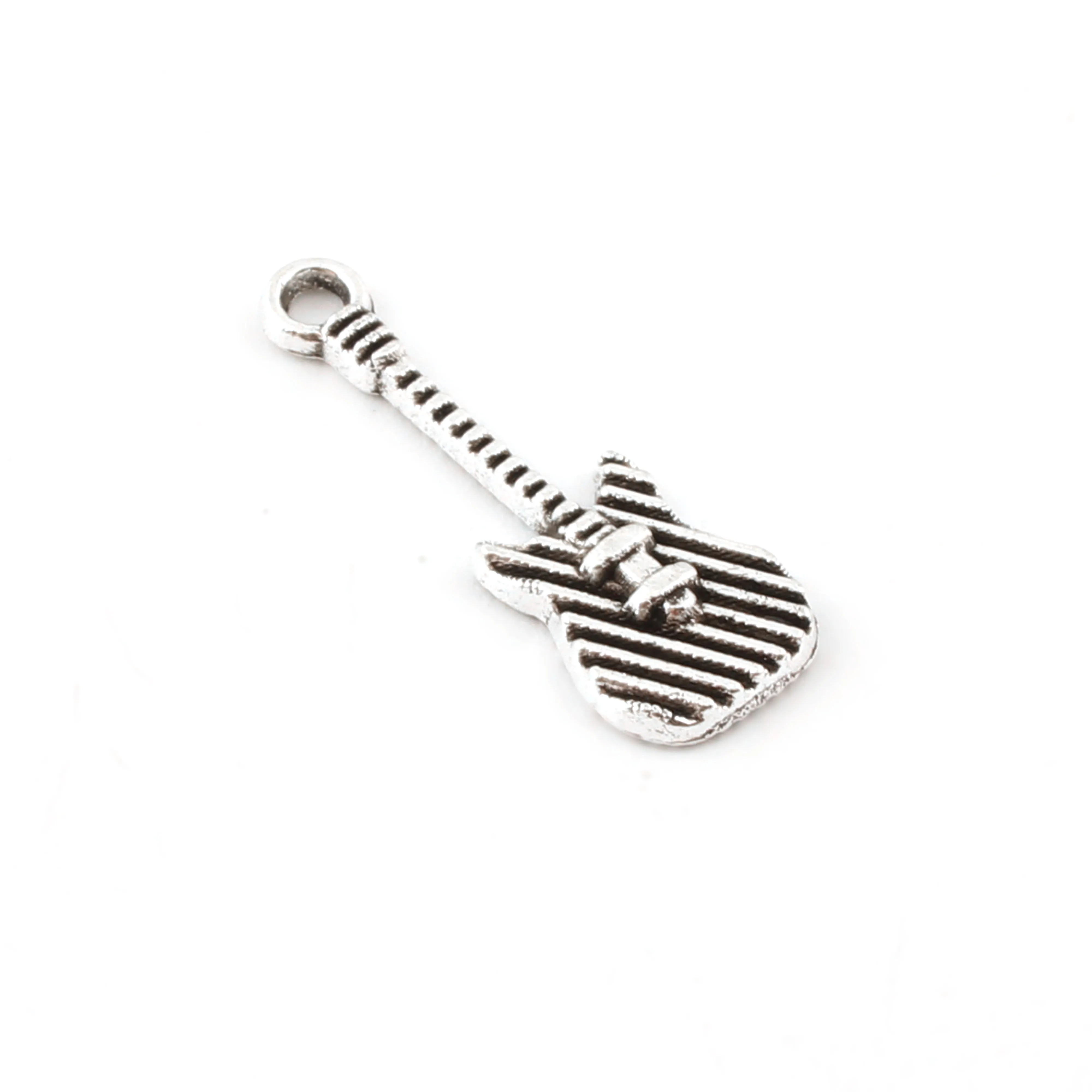 40Pcs  Silver Color Exquisite Guitar Charms Music Instrument Rock style Pendant Making  Accessories 25X9mm A874