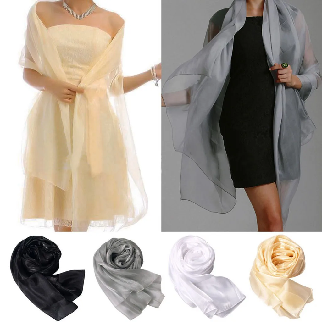 Fashion Pashmina Lady Women Long Soft Wrap Lady Shawl Organza Chiffon Scarf Scarves for Weddings Bridal Bridesmaids Wear Evening