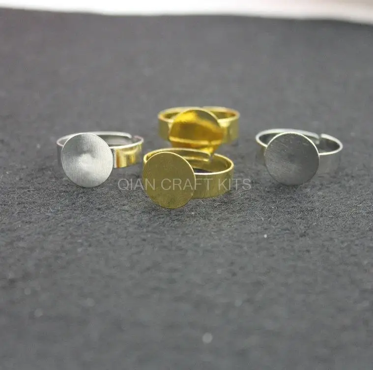 set of 100pcs-Silver Tone,Gold Tone Mixed Ring Base 18mm Adjustable Adult Size with 12mm Round Pad nickle free-JS0054