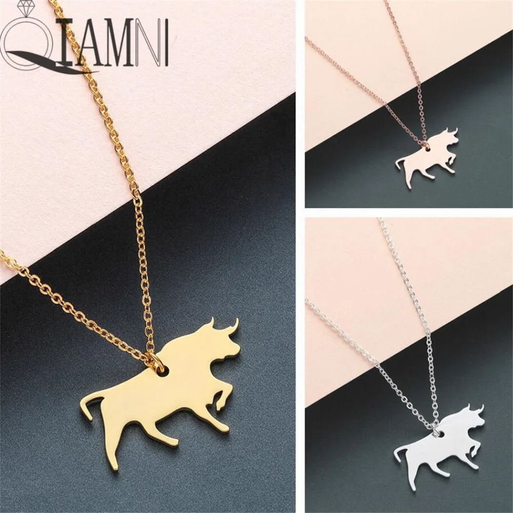 QIAMNI Trendy Handmade Charging Bull Animal Pendant Necklace Pet Lovers Jewelry Christmas Birthday Gift Men Women Kids Charm