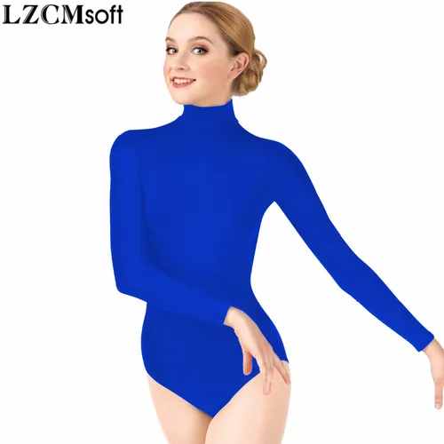 Imagen 1 del producto LZCMsoft-leotardos de gimnasia de nailon para mujer, Body de una pieza de manga larga para adultos, Ropa de baile de Ballet, disfraces de actuación