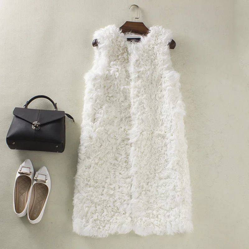 long natural sheep fur vest  real womens fur vests Coat length 85CM lamb fur vest