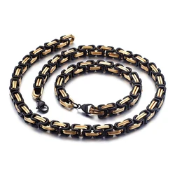 5mm 6mm 8mm Punk Black Byzantine Box Chain Necklace Bracelet Men Women Gold Color Stainless Steel Biker Bike Necklaces Jewelry