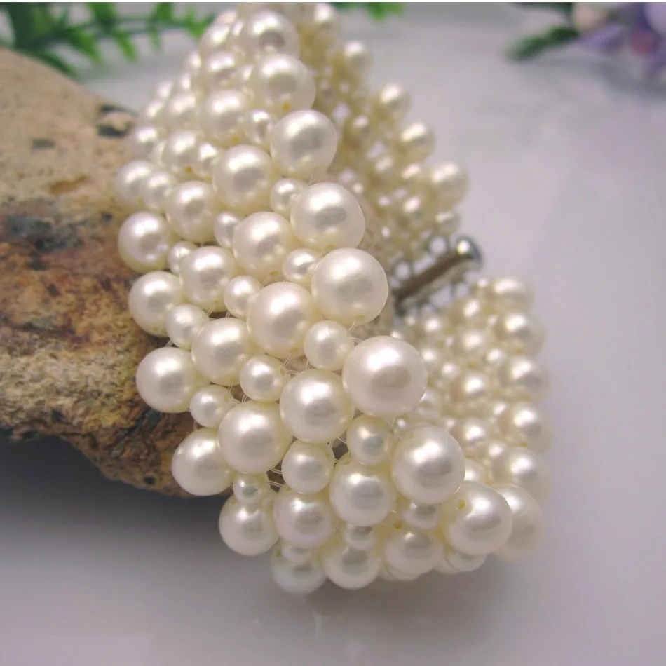 Free Shipping Natural Freshwater Pearl Bracelets Hand Fan Pearl Jewelry Wide Bracelet Woven Real Pearls