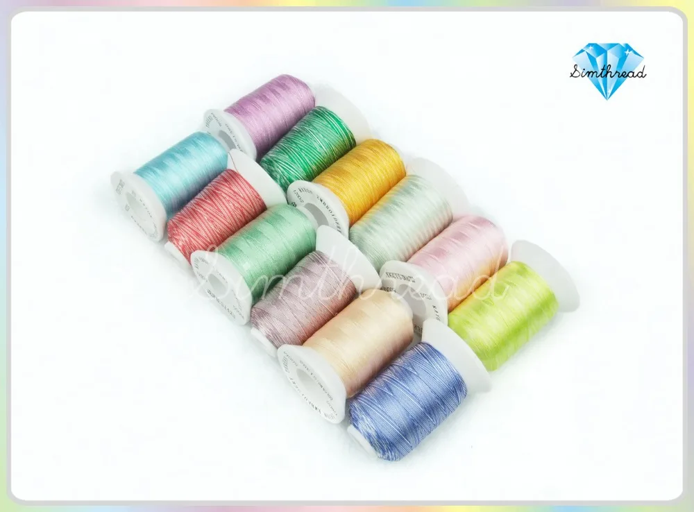 Variegated color Rayon Embroidery sewing Thread 120D/2(40wt) 500m/cone, 12 colors/lot suitable for most embroidery machine