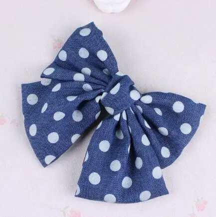 2017 New 10pcs Jean Rose Flower/Dots Hairpins Handmade Blue Denim Hair Clips Hairgrips Girls Women Big Bowknot Hair Accessories