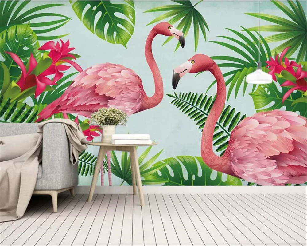 

beibehang Custom photo wallpaper flooring Flamingo tropical leaves Children's room kindergarten background wall 3d wallpaper