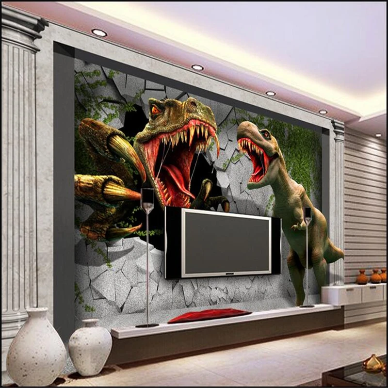 beibehang Custom Photo Wallpaper Large Mural 3D Brick Wall Residual Wall Palace Jurassic Dinosaur TV Backdrop papel de parede