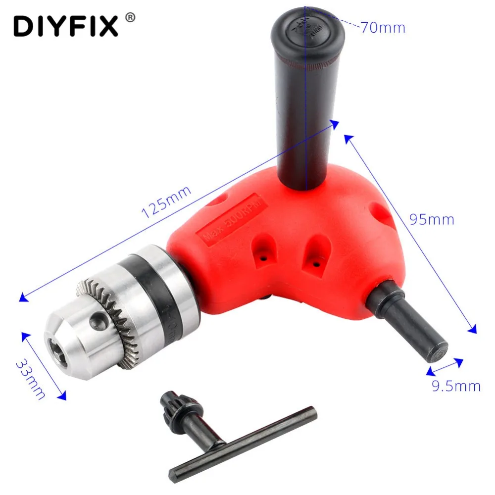 DIYFIX Electronic Drill Right Angle Bend Universal 1.0-10 mm Drill Chuck 90 Degree Angle Drill Extension Shank Accessories