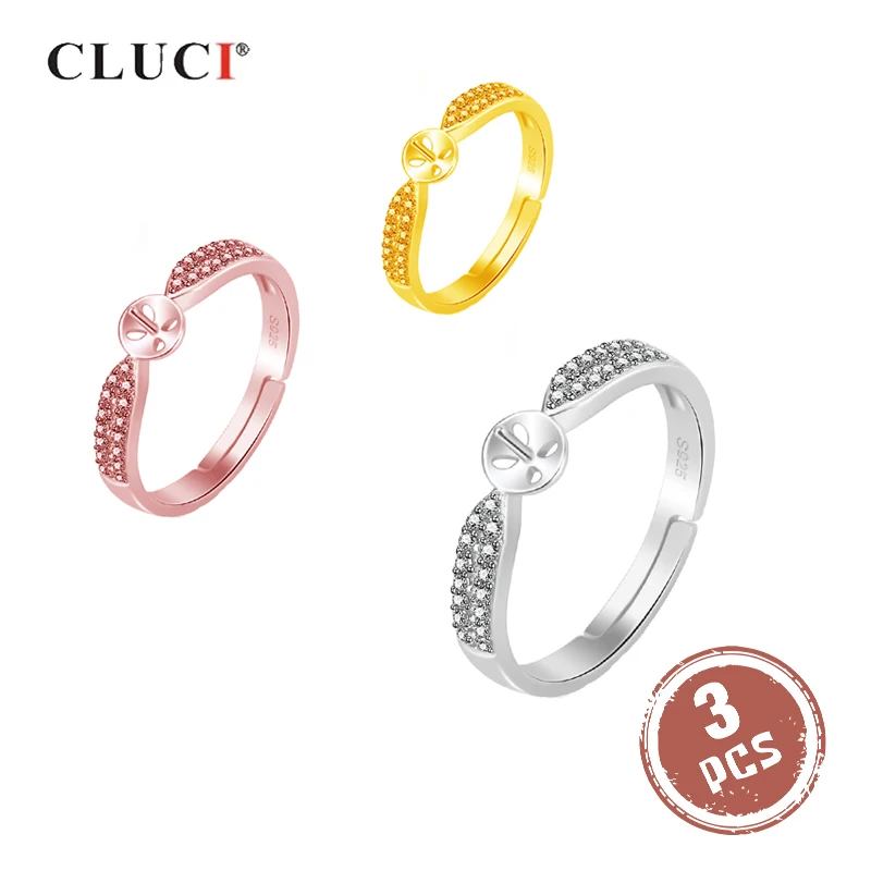 

CLUCI 3pcs 925 Sterling Silver Rose Gold Ring for Women Silver 925 Pearl Ring Mounting Adjustable Open Rings Jewelry SR2147SB