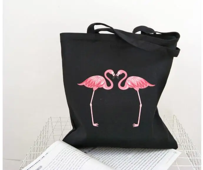 new 2022 Flamingos Women Handbags Canvas Bags Shopping Totes Shoulder Beach Bags Q020