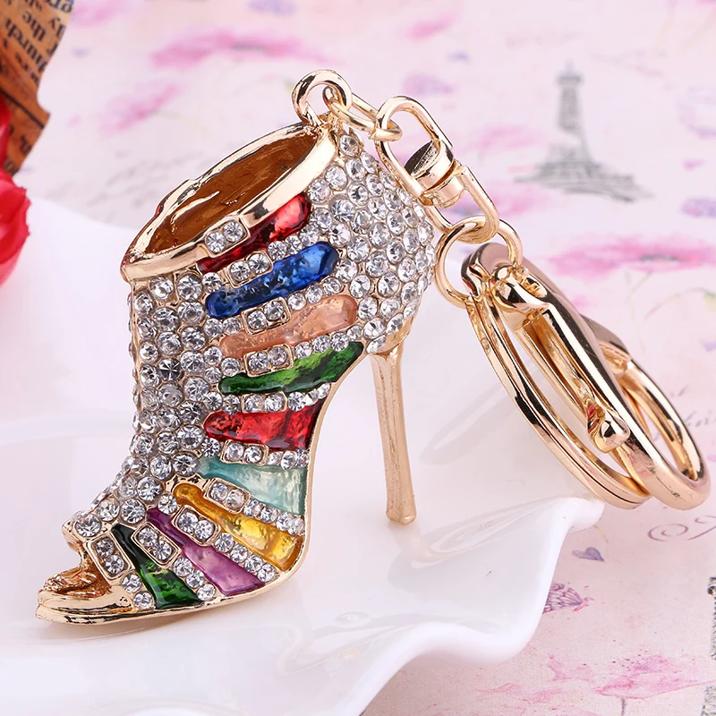 chaveiro!fashion Rhinestone High-heeled shoes keychain car Pendant key ring women bag charms keyring key holder Friends gift