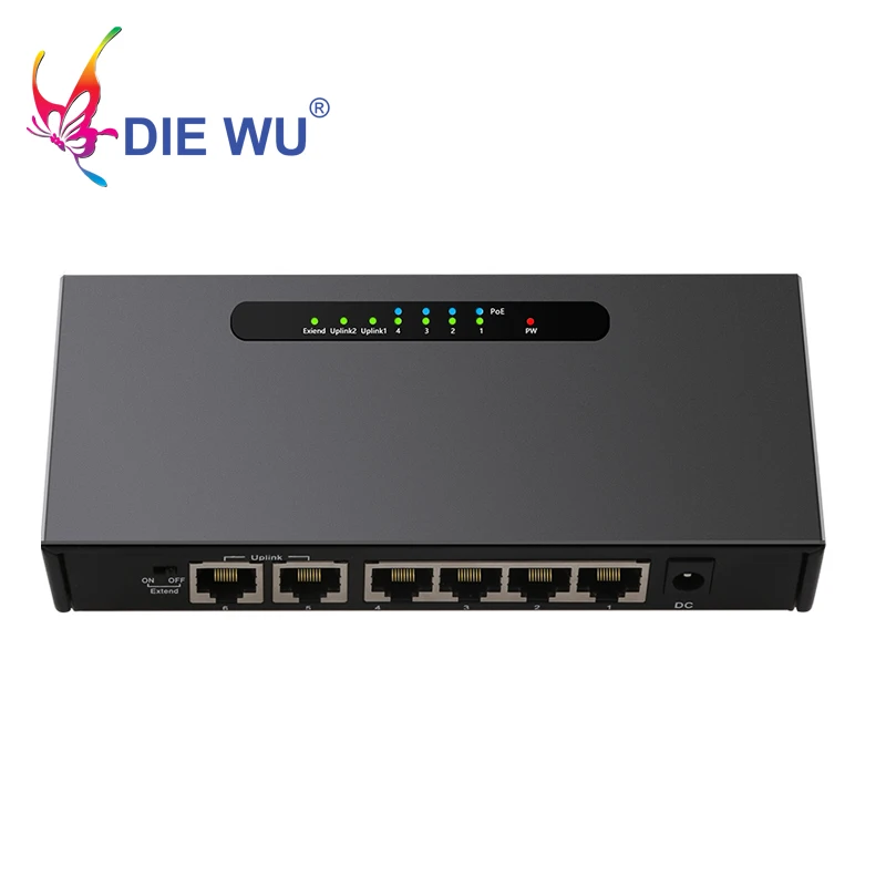 DIEWU POE switch 4 port 10/100Mbps+2 Ports Uplink POE network switch For IP Camera with VLAN support switch