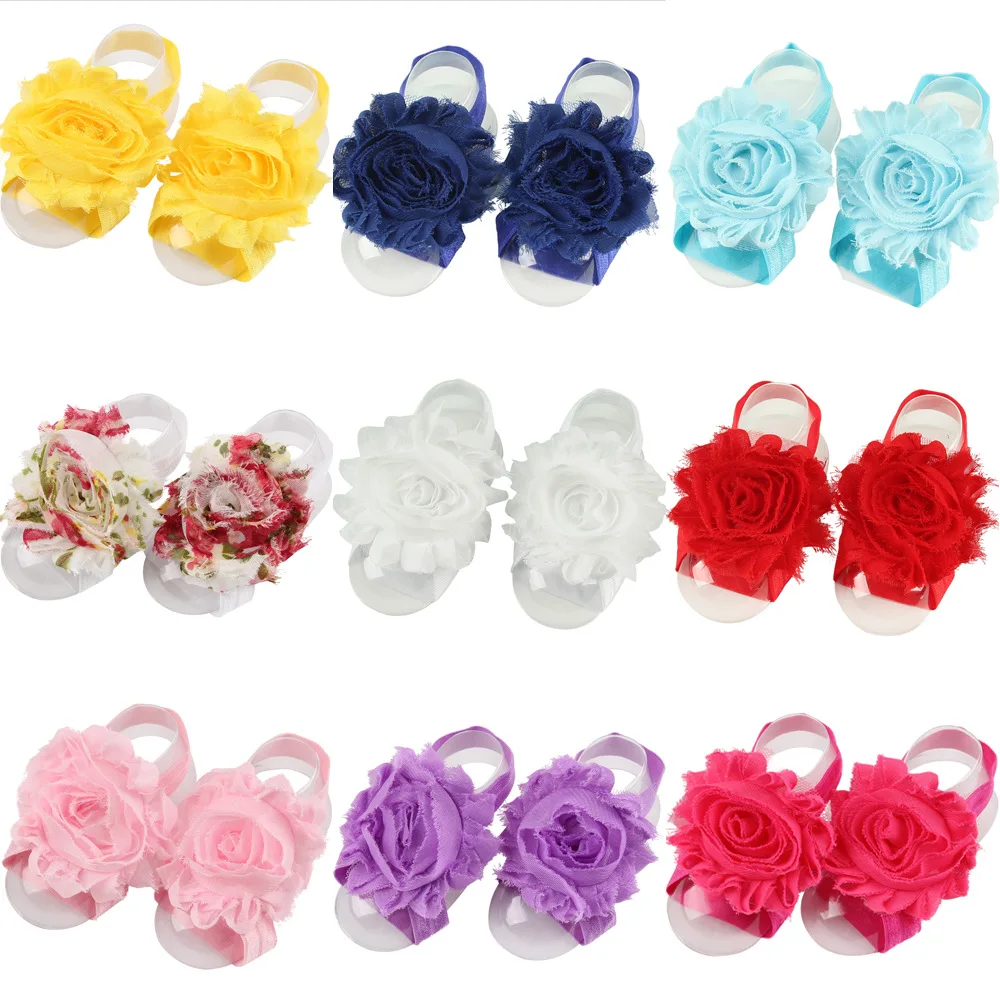 Sweet Baby Girl Barefoot Sandals Folds Shabby Flower Socks Cover Barefoot Foot Flower Infant Toddler Shoes 24 Pairs Per Lot