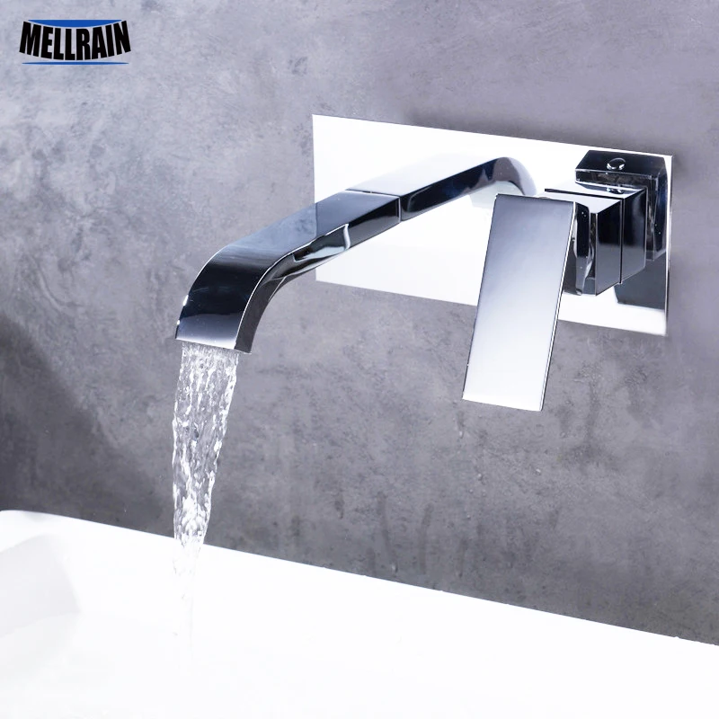 

Wall mounted bathroom basin faucet quality brass chrome plated bathroom mixer concealed installation kitchen faucet