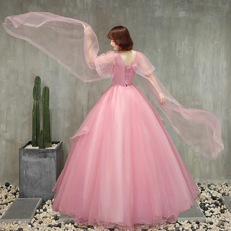 Ruthshen-vestido de quinceañera rosa, manga larga, apliques 3D, vestido Formal hinchado, vestidos de baile, 2023