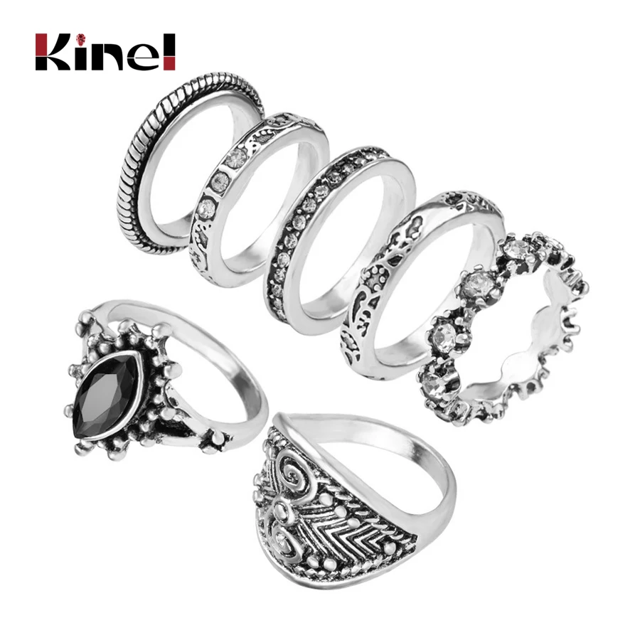 Kinel 7pcs/Set Bohemian Finger Rings For Women Antique Gold Color Punk Resin Bohemian Midi Ring Set Fashion Vintage Jewelry