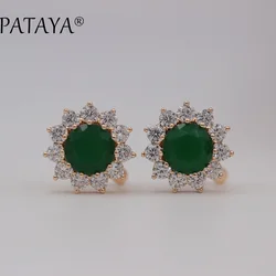 PATAYA Sunlight Big Drop Earrings 585 Rose Gold Color Green Round Natural Cubic Zirconia Earrings Luxurious Jewelry Earrings