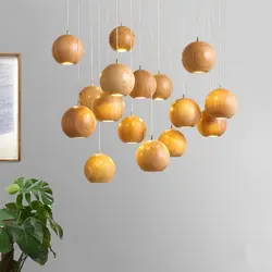 Natural Source Pendant Lights Nordic American Hanglamp Log Restaurant Bar Round Ball LED Solid Wood Luminaire Suspendu