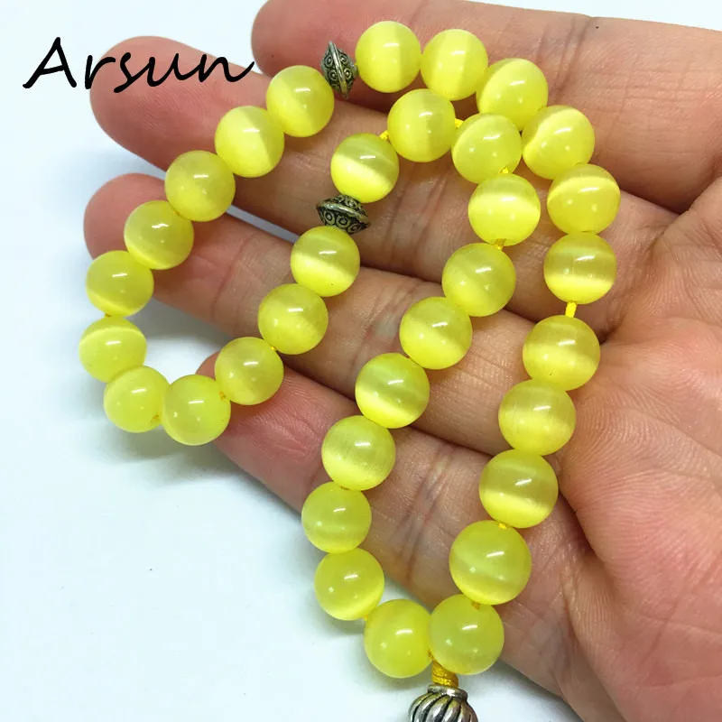 33 Beads 8mm Natural Yellow Opal Stone Muslim Prayer Beads Islamic Tasbih Allah Prayer Rosary Tesbih Islam Misbaha Free Shipping