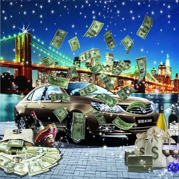 10x10ft US Dollars Car San Francisco Bridge Seamless Washable Wrinkle Free One Piece Photo Background Backdrop Polyester Fabric